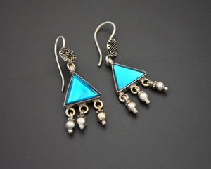 Rajasthani Earrings with Blue Glass and Bells