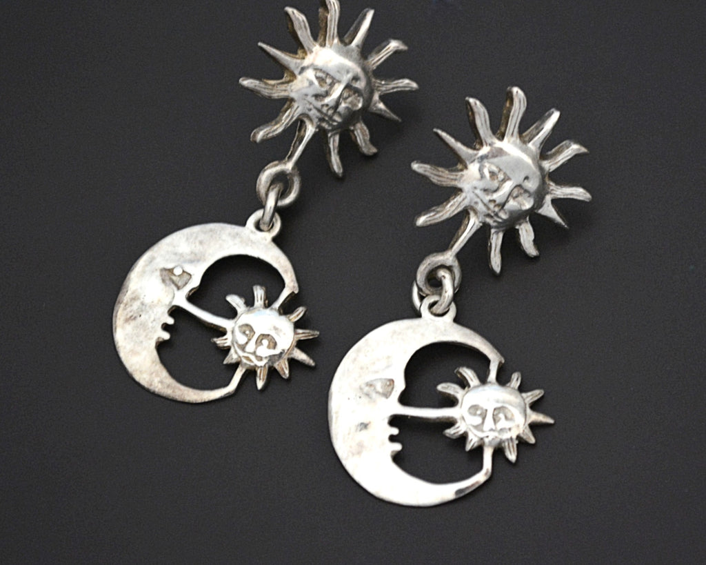 Crescent Moon and Sun Dangle Earrings