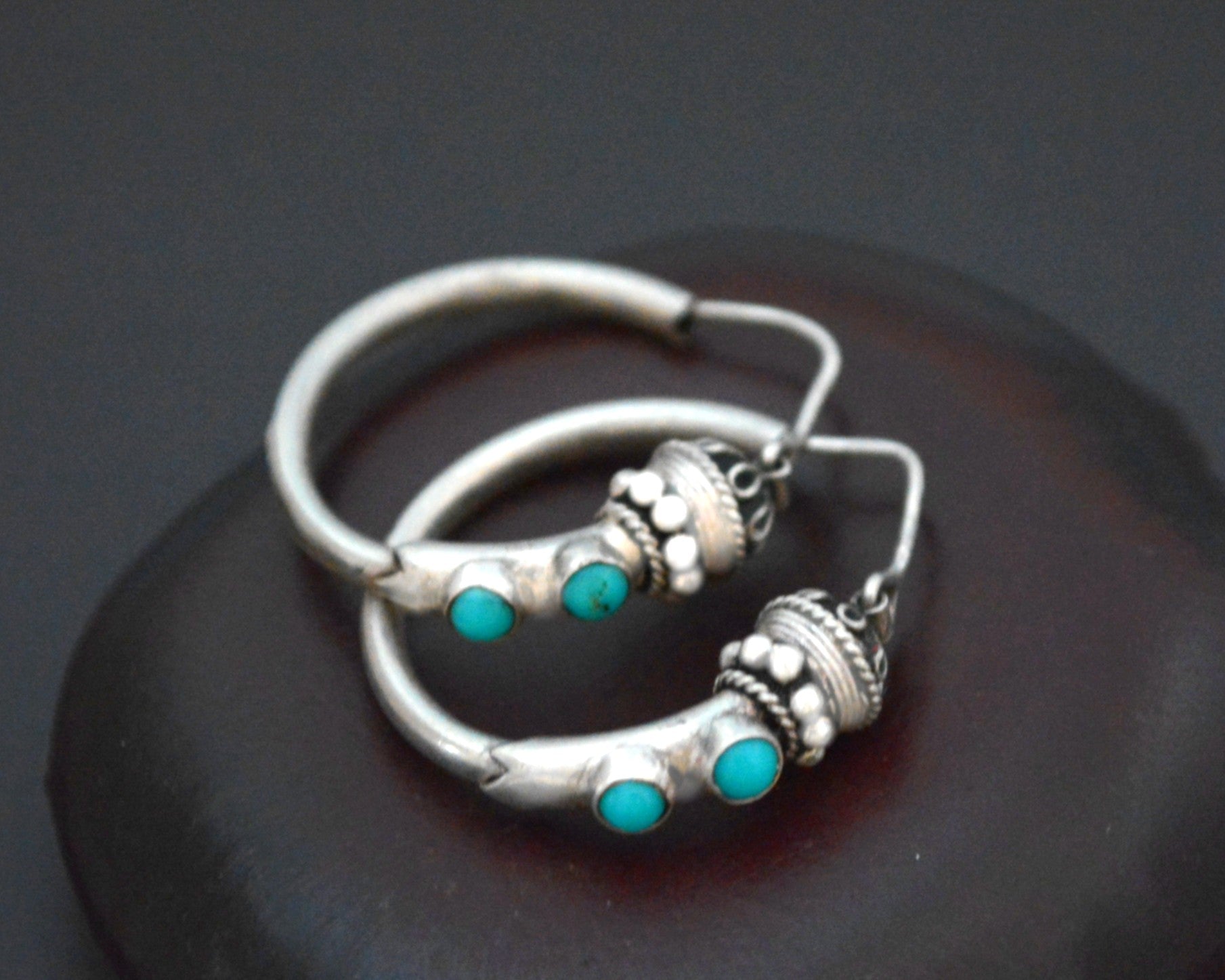 Ethnic Hoop Earrings with Turquoise - SMALL