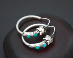 Ethnic Hoop Earrings with Turquoise - SMALL