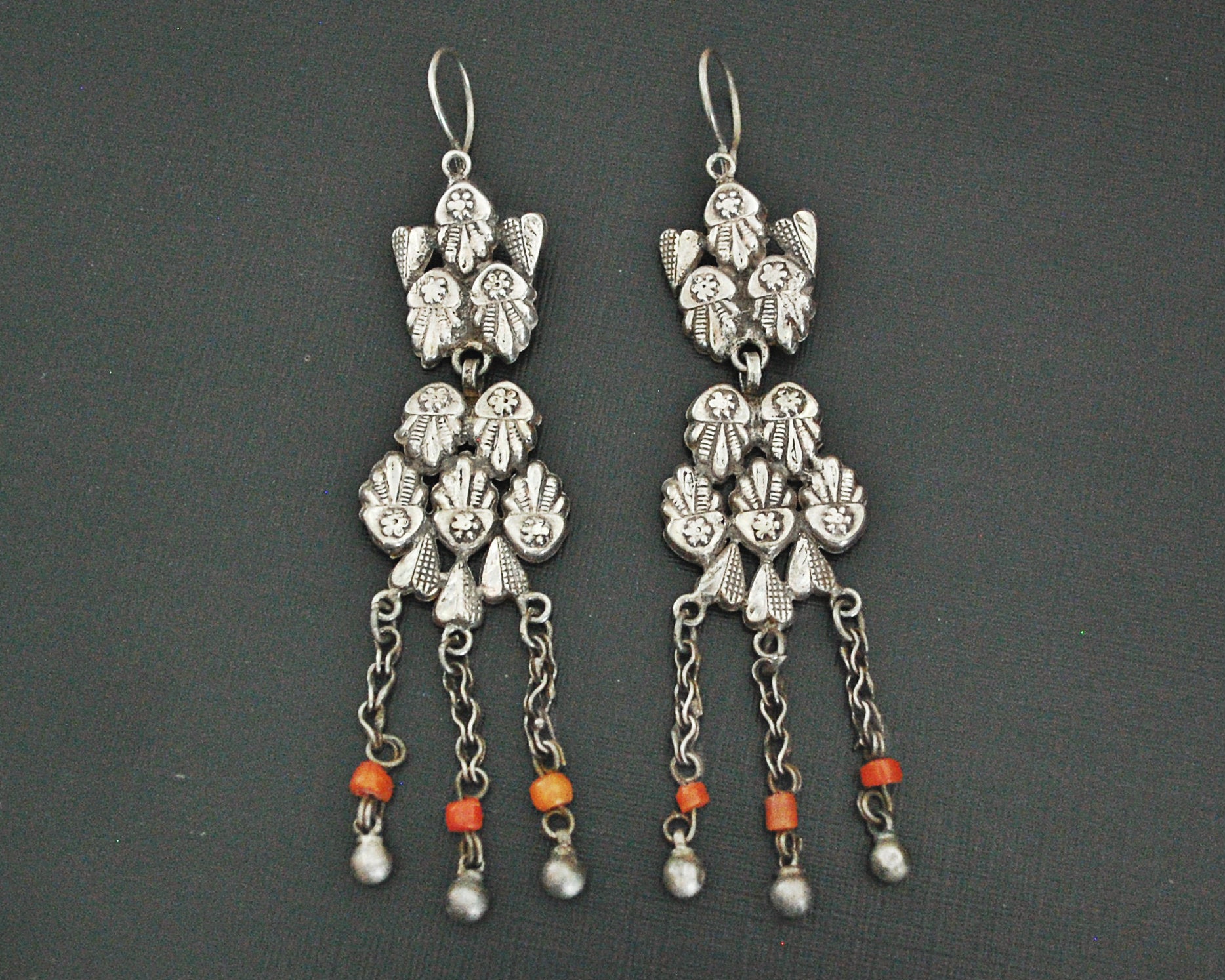 Uzbek Coral Silver Earrings