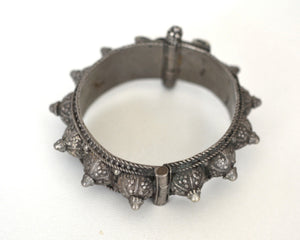 Yemeni Bedouin Silver Bracelet with Coral and Turquoise - Hinged - Small Size