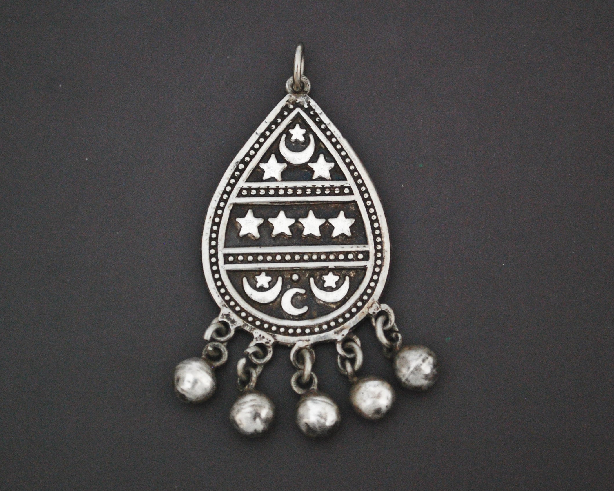 Egyptian Crescent Moon and Star Pendant with Bells