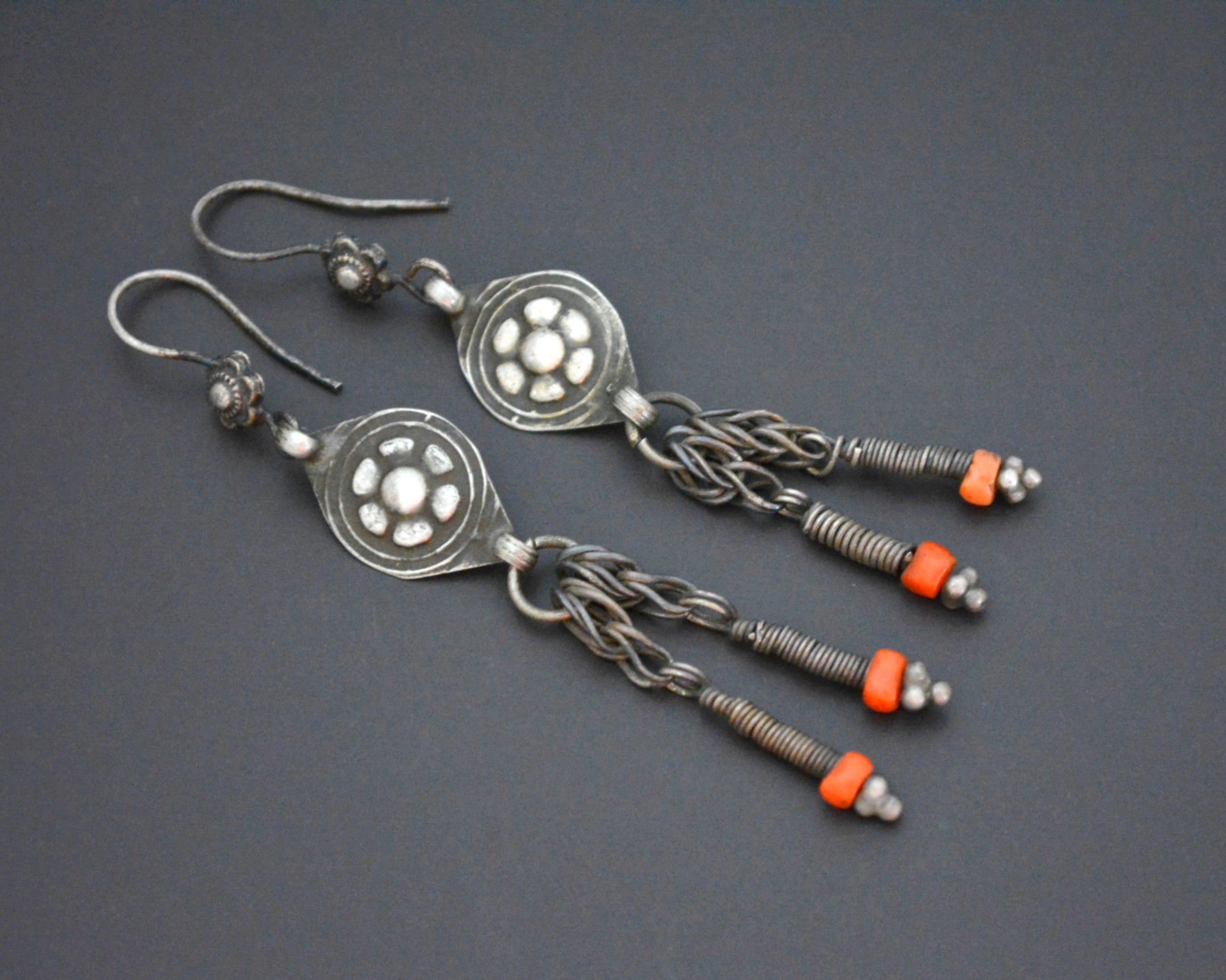 Uzbek Silver Coral Earrings