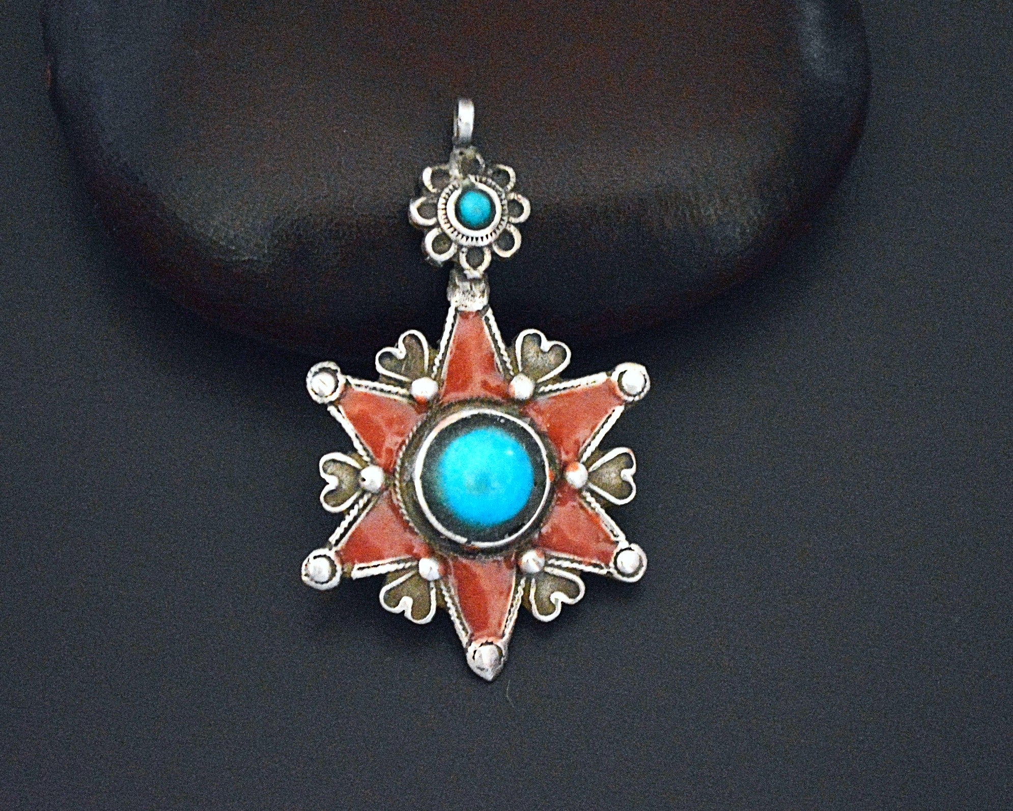 Pretty Uzbek Turquoise and Enamel Star Pendant