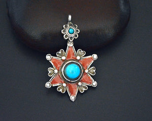 Pretty Uzbek Turquoise and Enamel Star Pendant