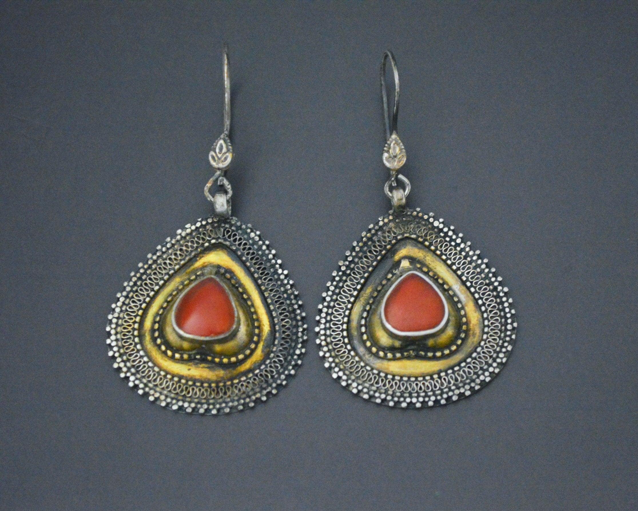 Turkmen Gilded Earrings with Carnelian
