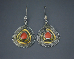 Turkmen Gilded Earrings with Carnelian