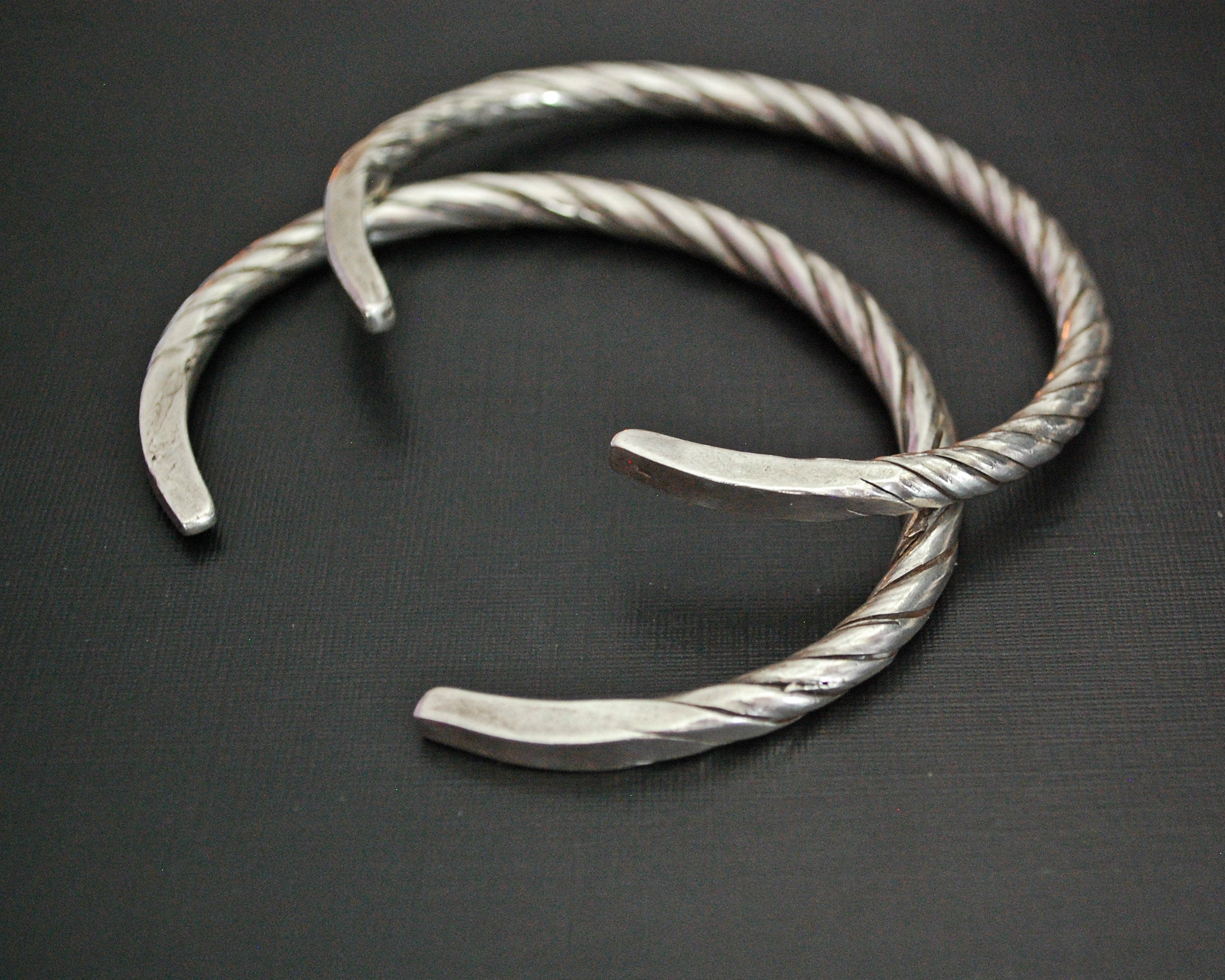 Akha Twisted Silver Bracelet from Laos - Pair