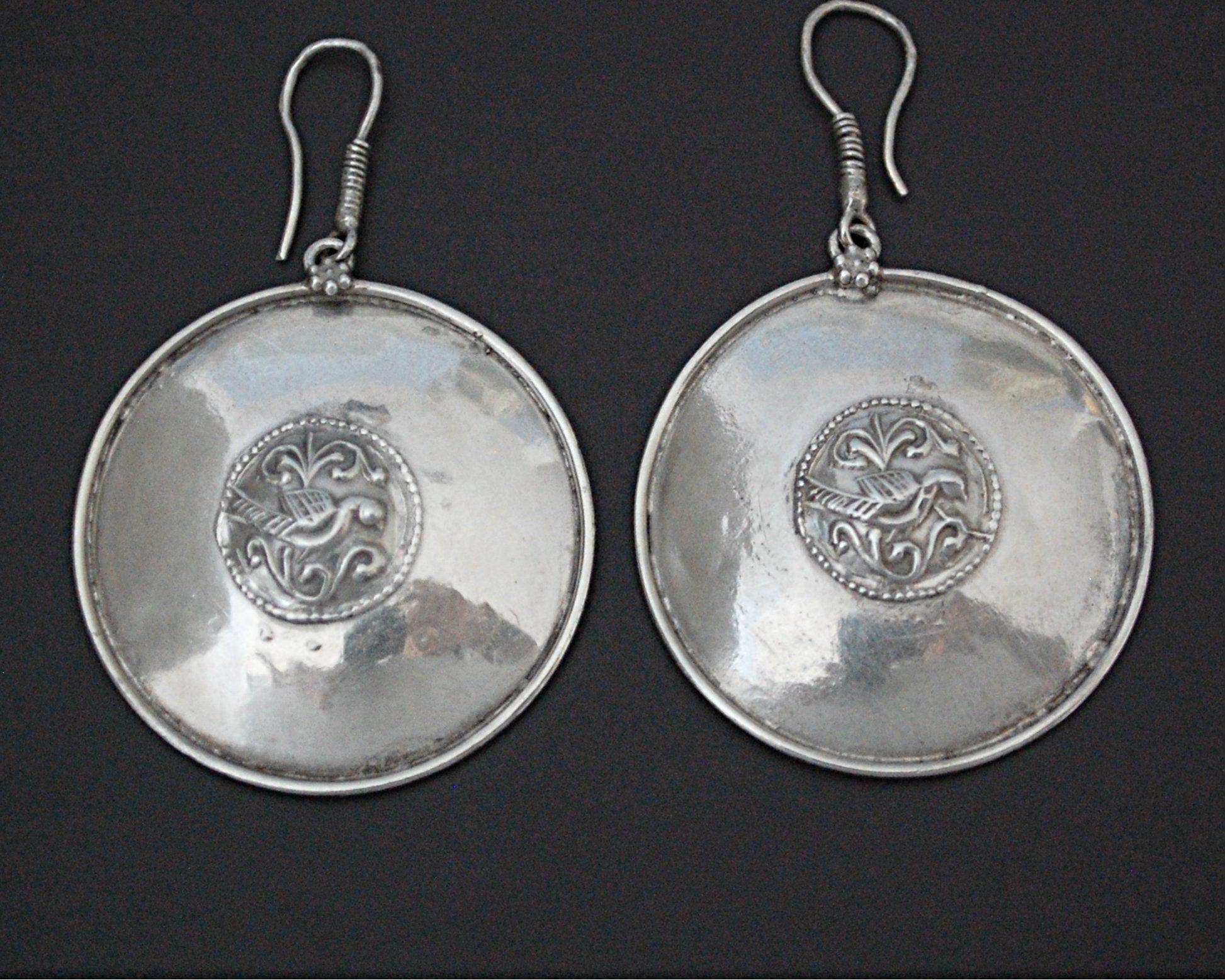 Indian Silver Peacock Disc Earrings