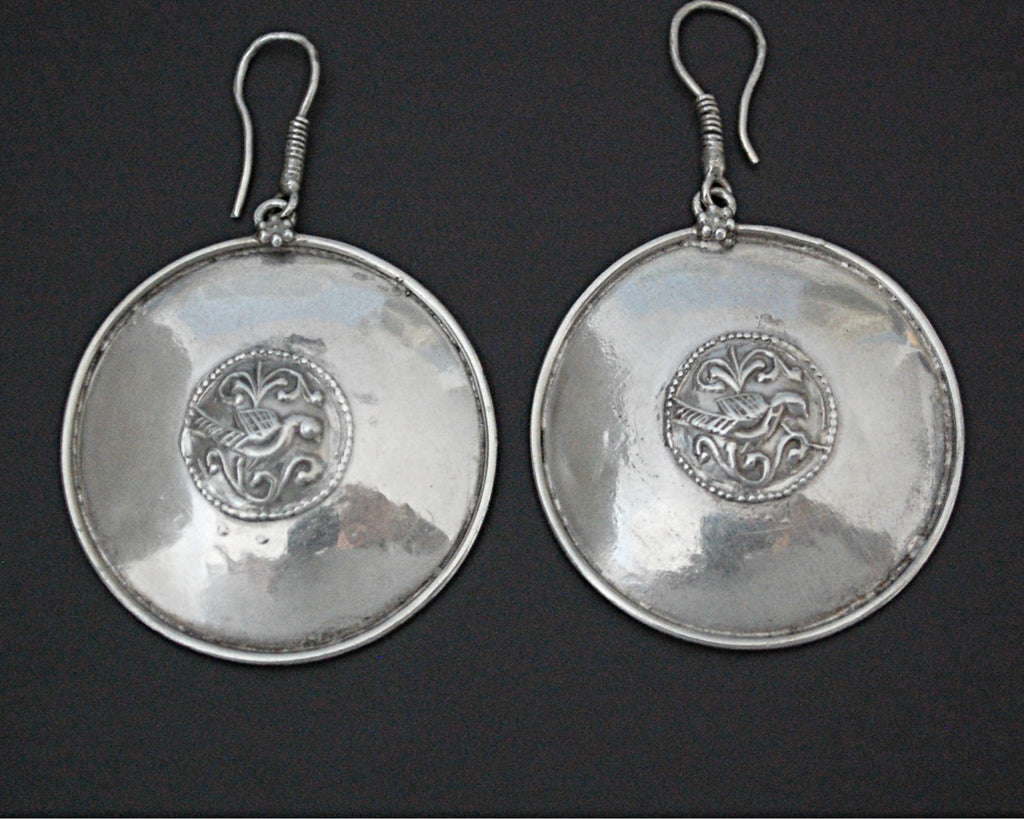 Indian Silver Peacock Disc Earrings