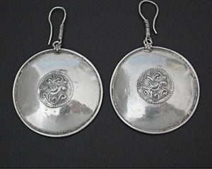 Indian Silver Peacock Disc Earrings