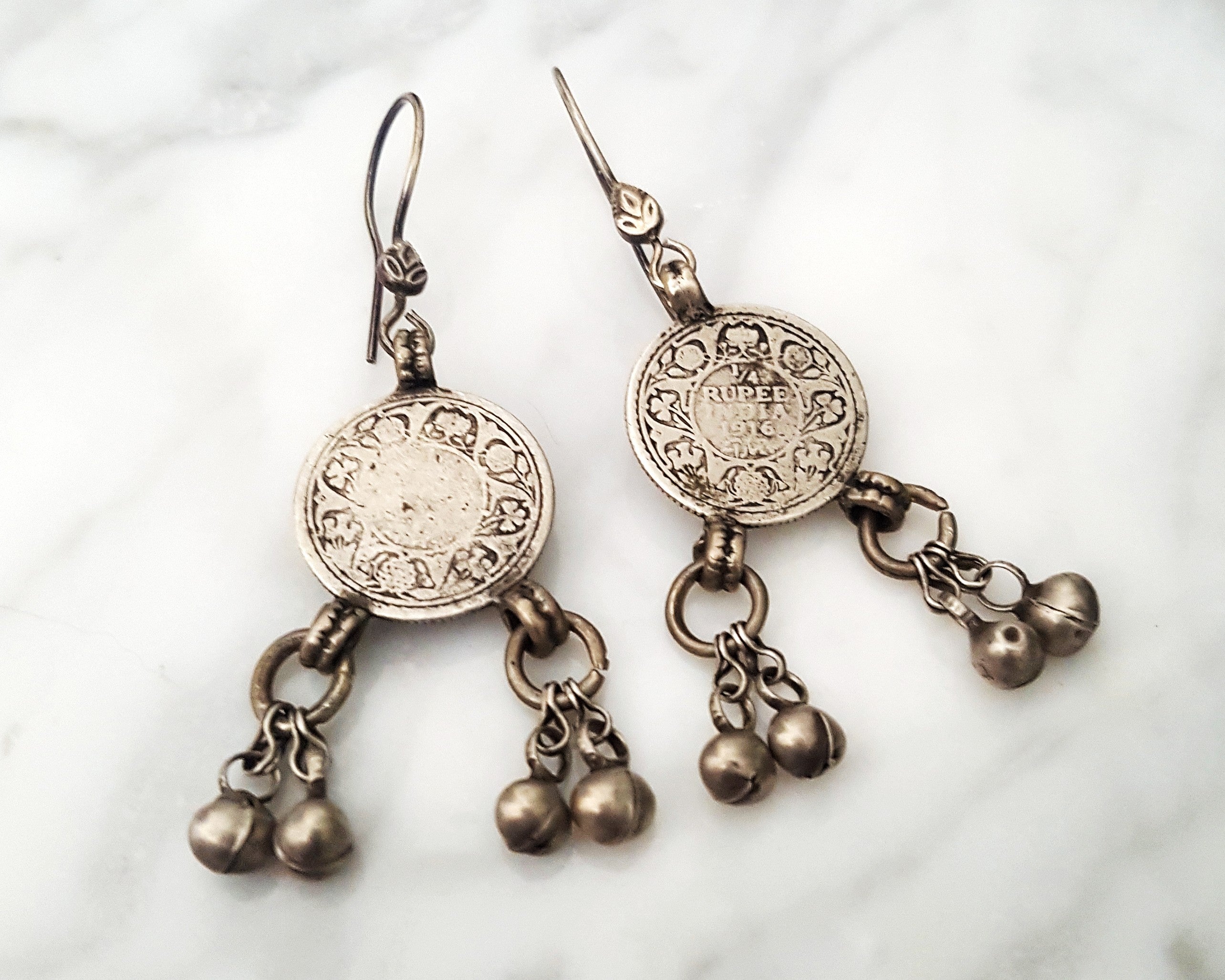 Reserved E. -Indian Coin Dangle Earrings with Bells