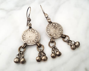 Reserved E. -Indian Coin Dangle Earrings with Bells