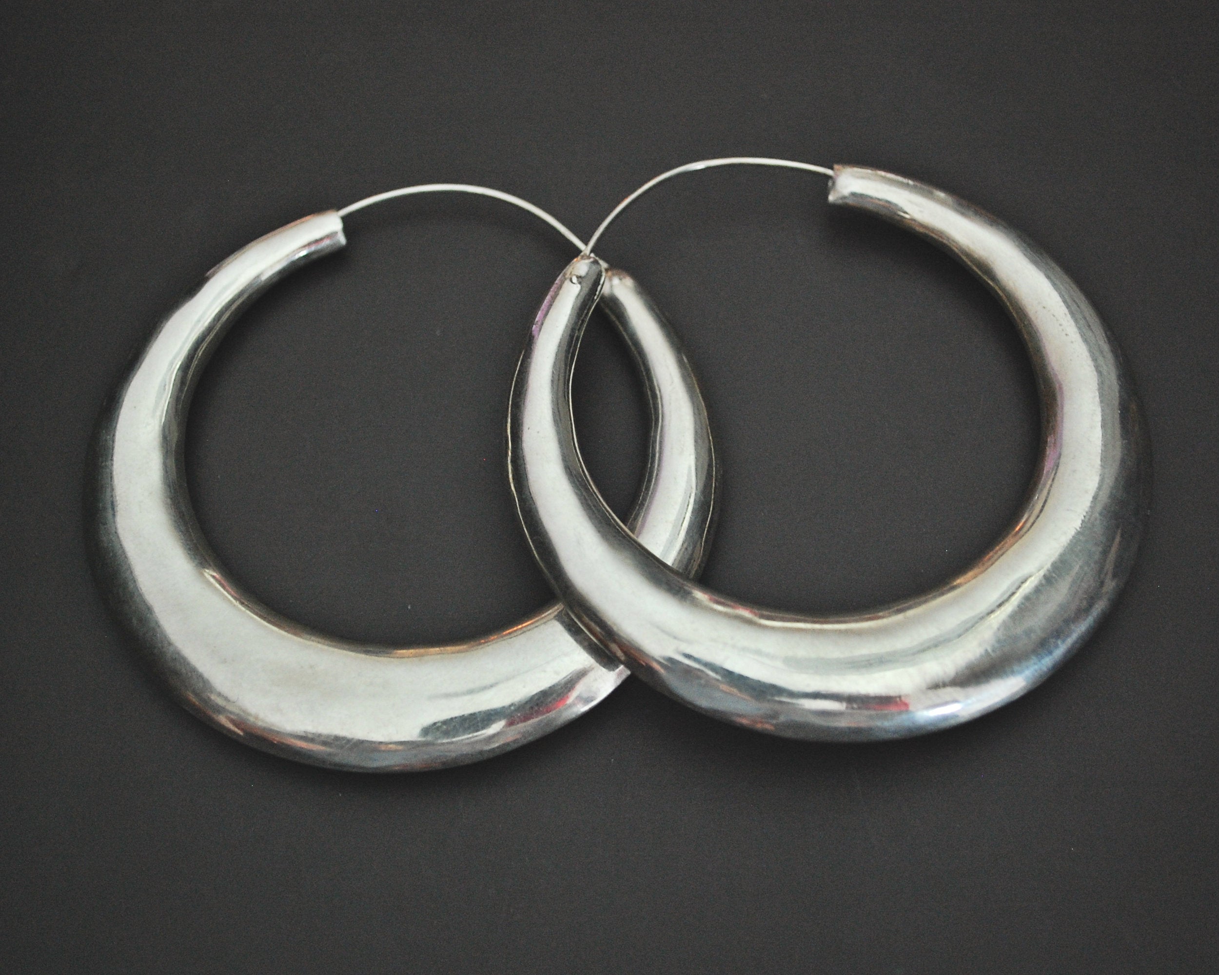 Huge Ethnic Silver Hoop Earrings