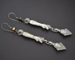 Long Afghani Fish Dangle Earrings with Tiger Eye Bead