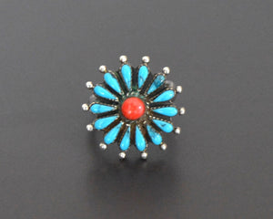 Reserved for V. - Native American Turquoise Coral Cluster Ring - Size 6.5