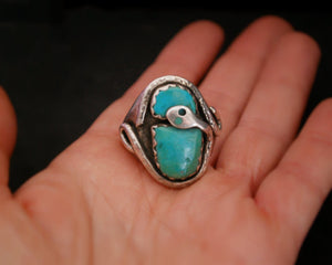Zuni Effie Calavaza Turquoise Snake Ring - Size 11.75