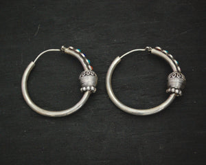 Ethnic Hoop Earrings with Turquoise, Coral, Lapis Lazuli