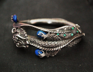 Fabulous Nepali Hinged Dragon Bracelet with Lapis Lazuli, Coral and Turquoise