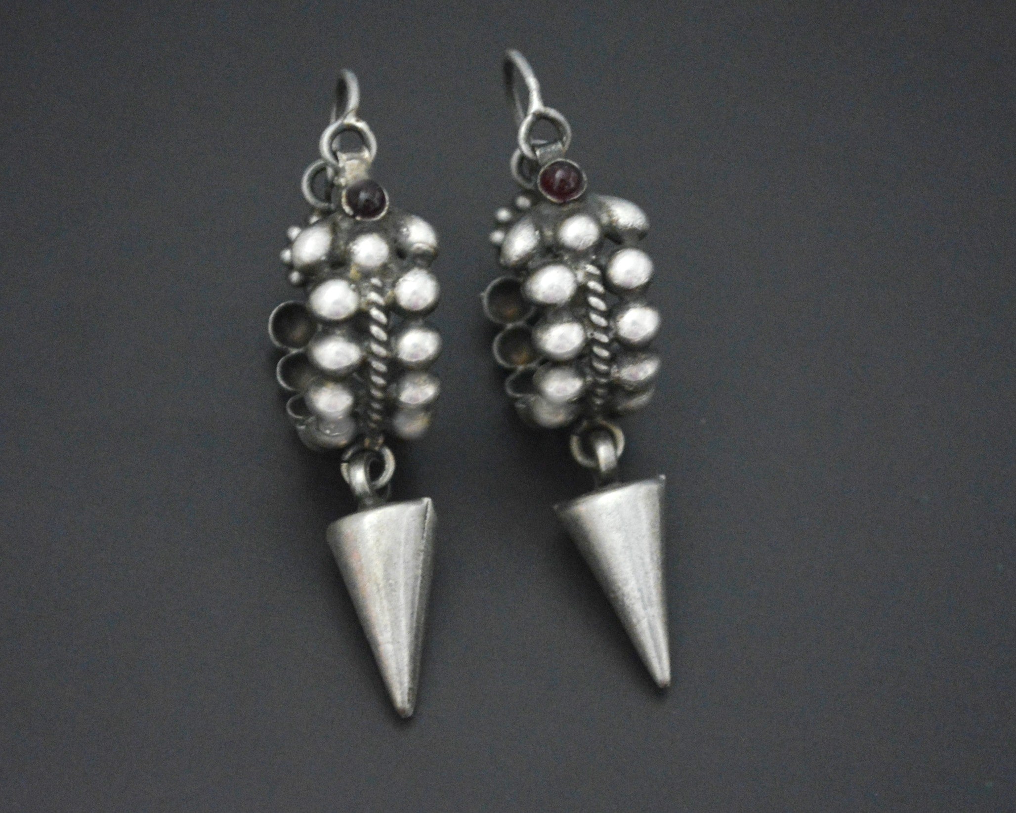 Ethnic Spike Hoop Earrings with Garnet