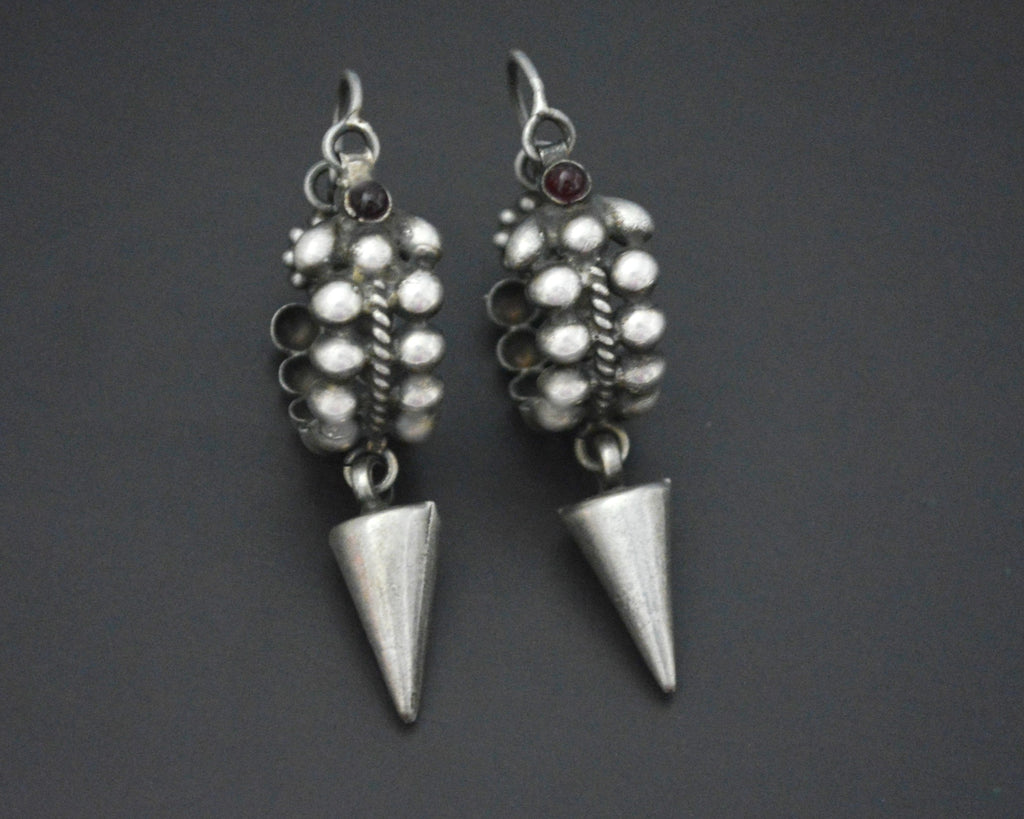 Ethnic Spike Hoop Earrings with Garnet