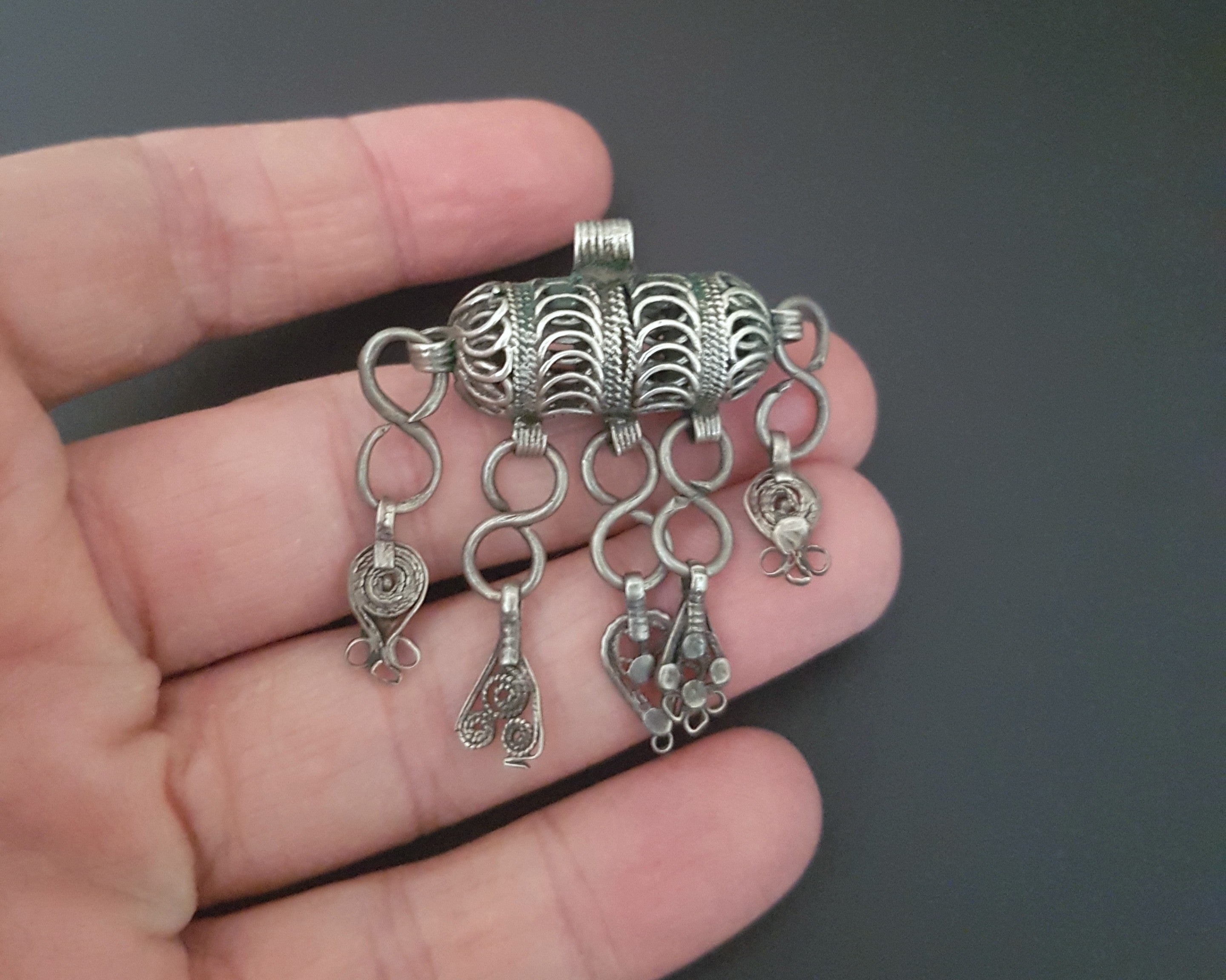 Yemeni Silver Hirz Pendant with Dangles