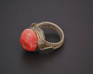 Antique Yemeni Bedouin Ring with Old Glass - Size 5.25