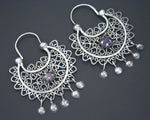 Filigree Silver Amethyst Hoop Earrings with Dangles