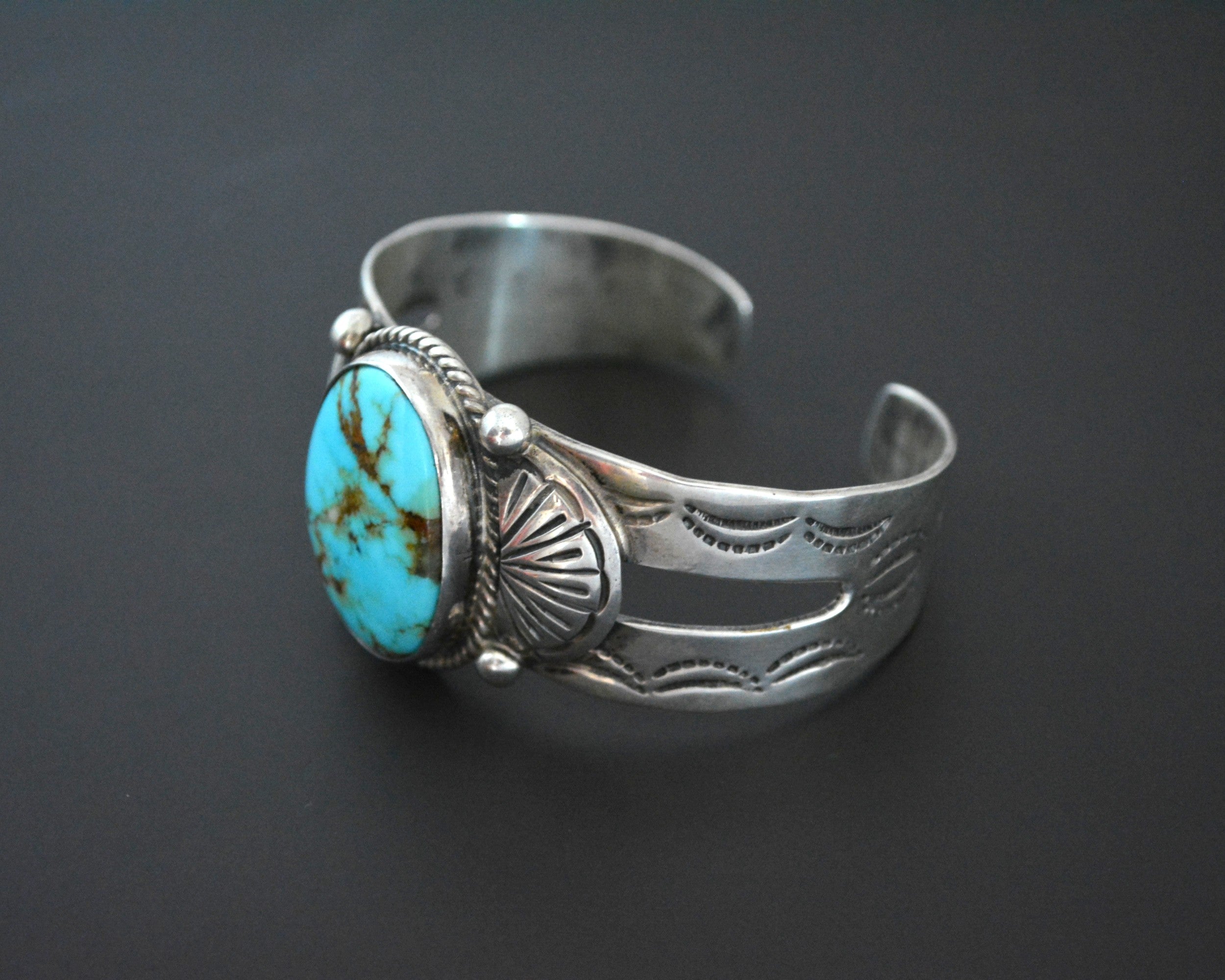 Ethnic Turquoise Cuff Bracelet with Stampings