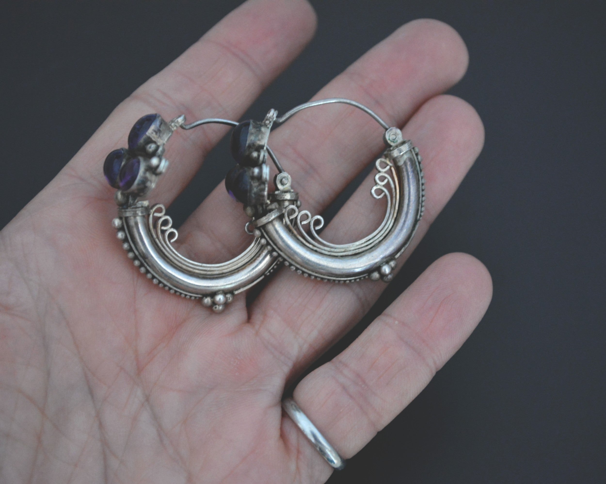 Ethnic Amethyst Hoop Earrings from India