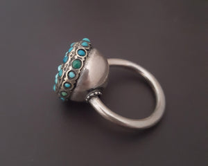 Central Asian Turquoise Garnet Silver Ring - Size 8