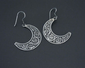 Crescent Moon Dangle Earrings with Filigree Work