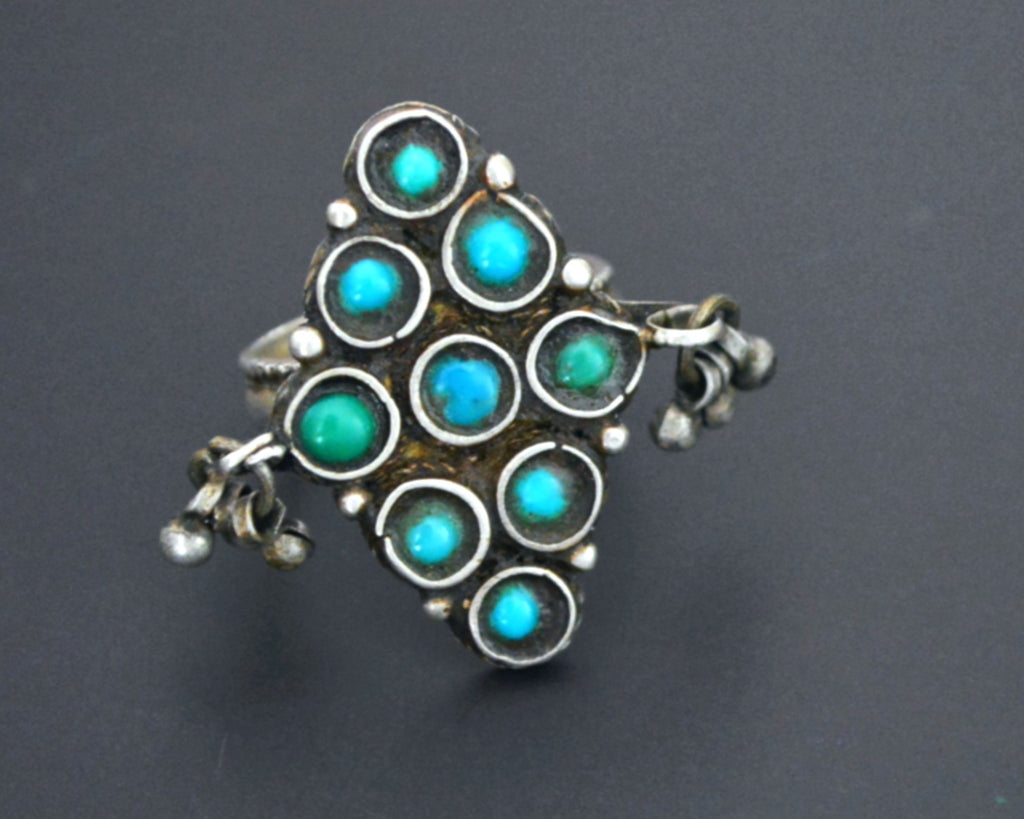 Ladakh Turquoise Ring with Bells - Size 9.5