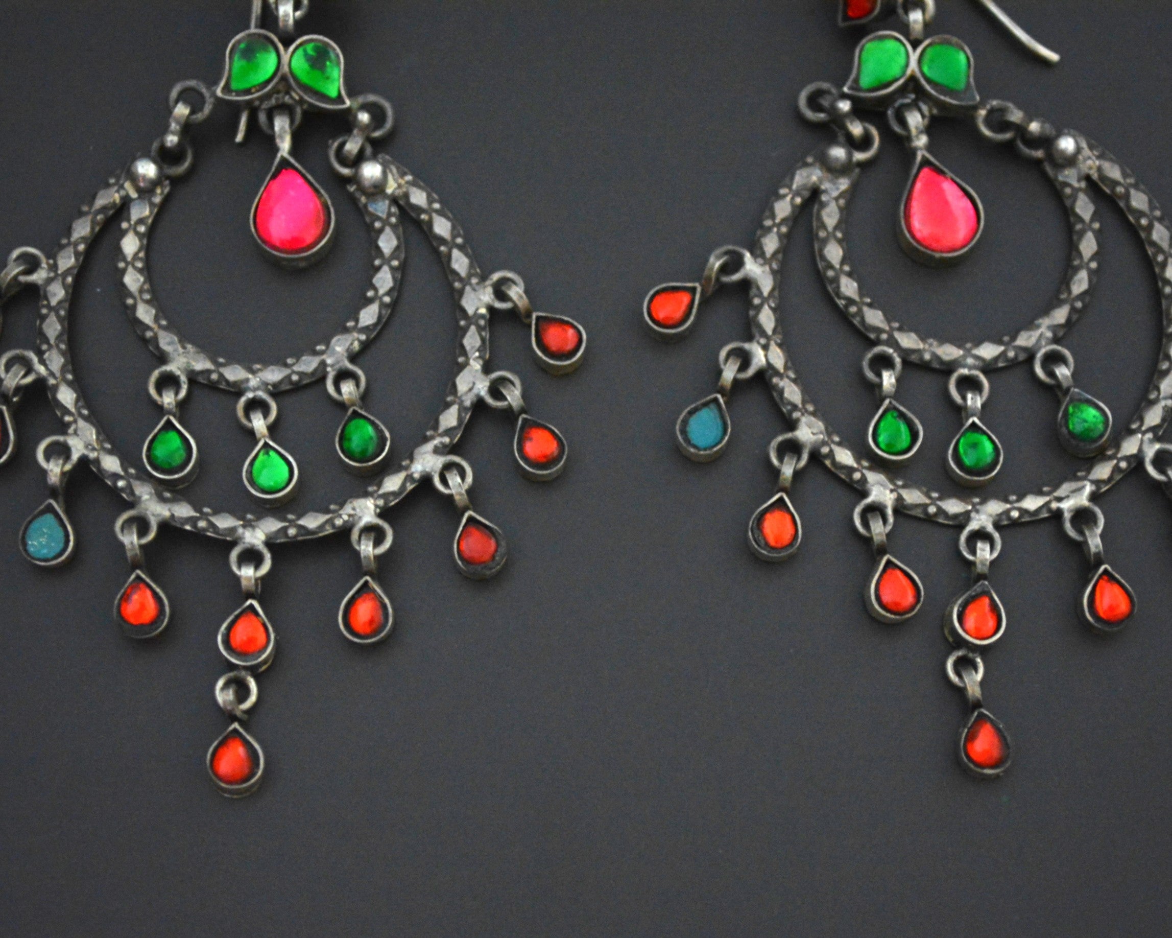 Bold Rajasthani Dangle Earrings with Glass