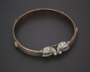 Elephants Head Bangle Bracelet with Flowers on Copper