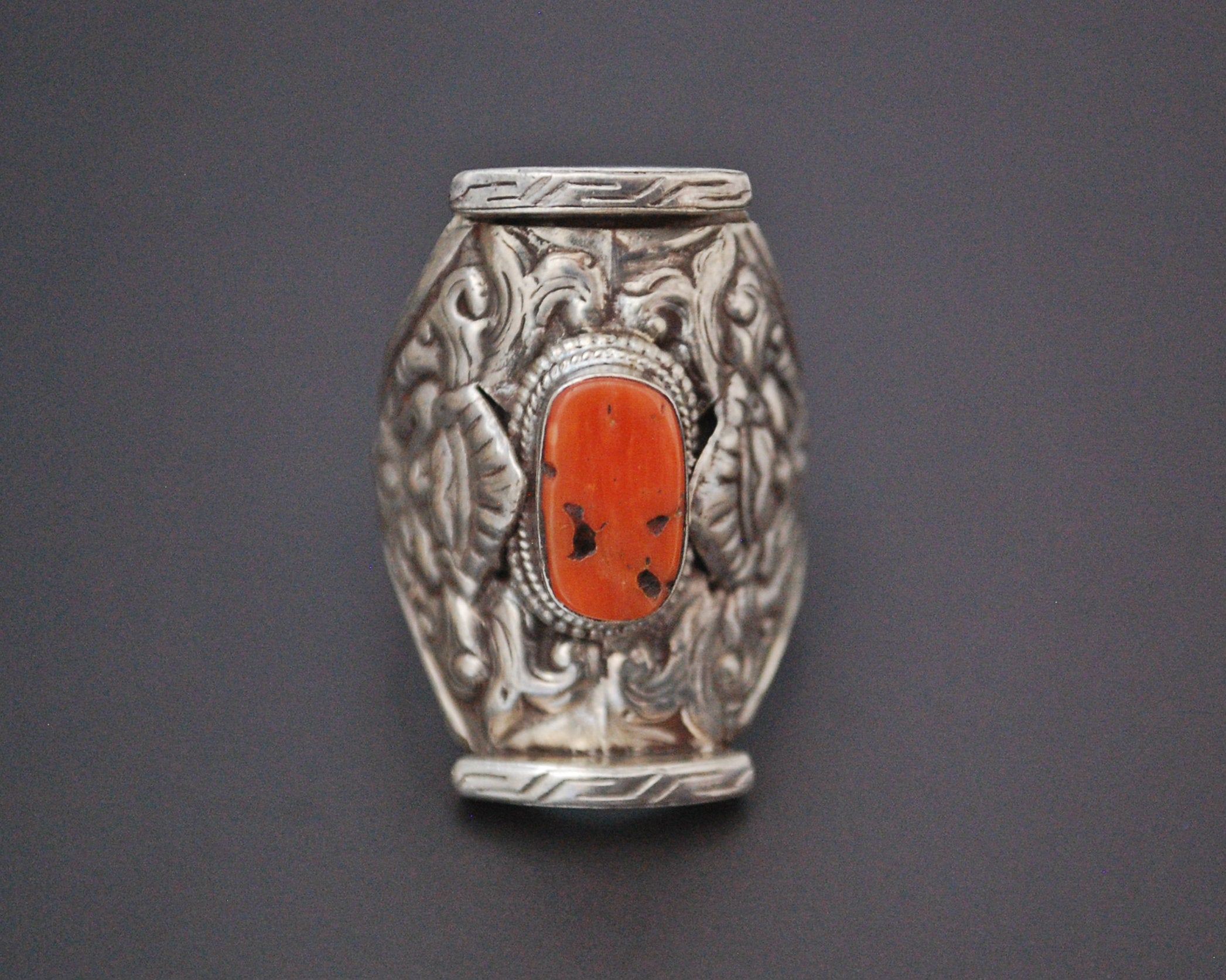 Large Tibetan Coral Saddle Ring - Size 12.5