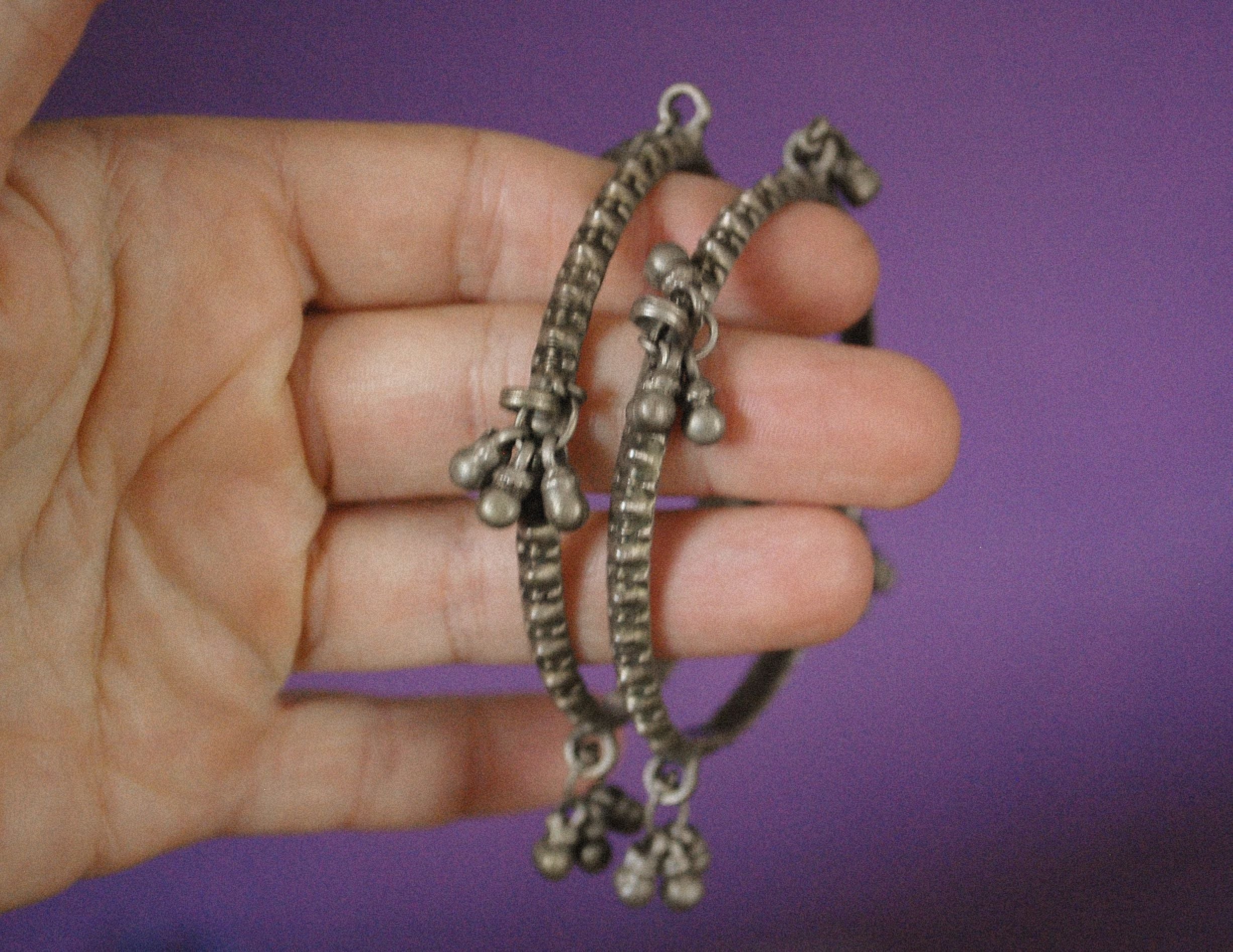 Rajasthani Silver Bracelet with Bells - SMALL