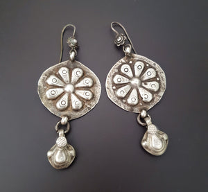 Ethnic Silver Disc Earrings from Afghanistan