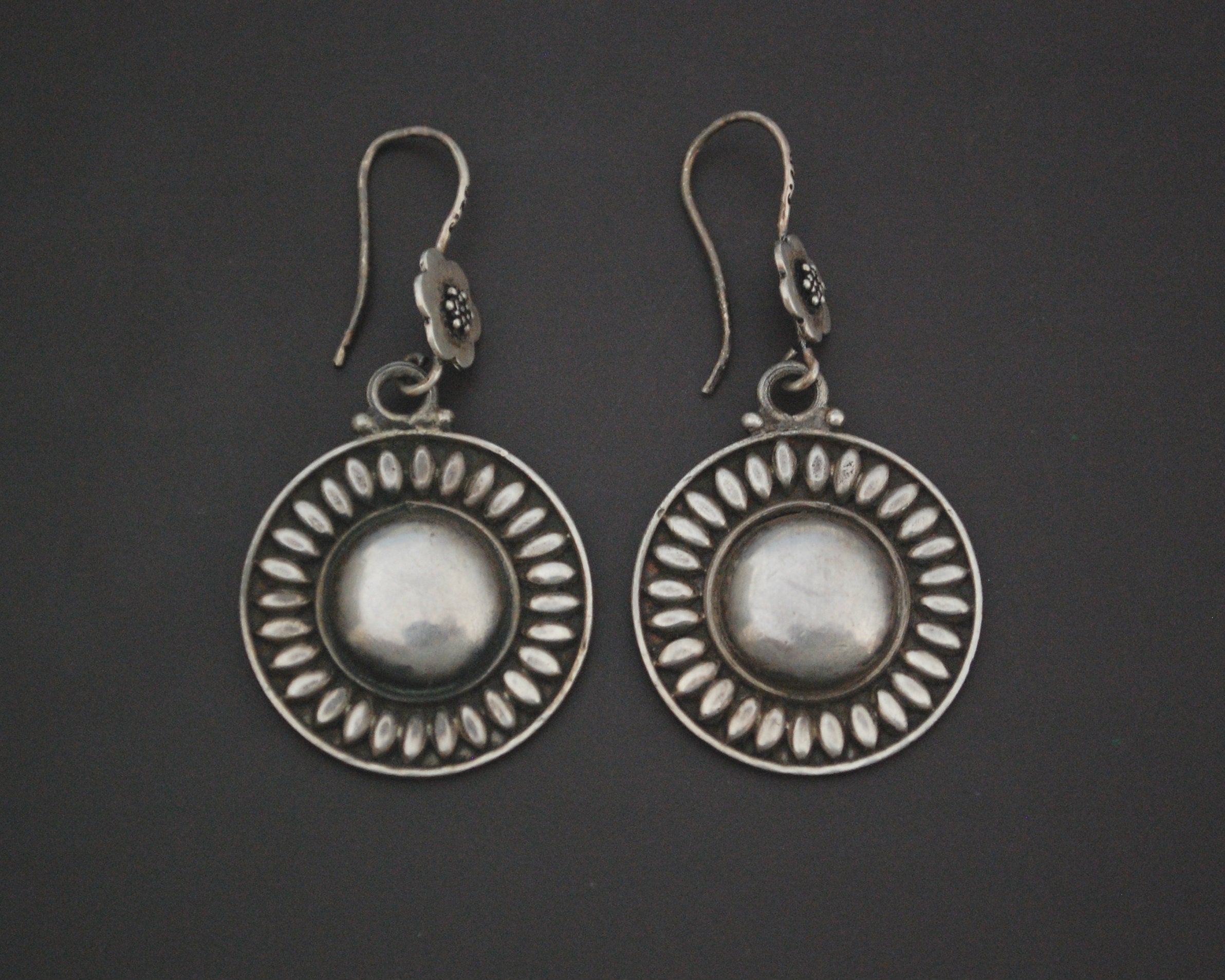 Indian Silver Dangle Earrings with Flower