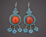 Vintage Turkmen Earrings with Carnelian and Turquoise