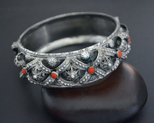 Substantial Coral Filigree Hinged Bracelet