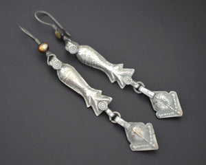 Long Afghani Fish Dangle Earrings with Tiger Eye Bead