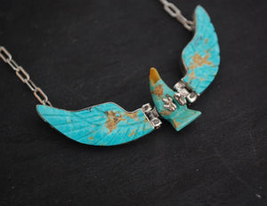 Navajo Turquoise Eagle Necklace - Signed F. Tom