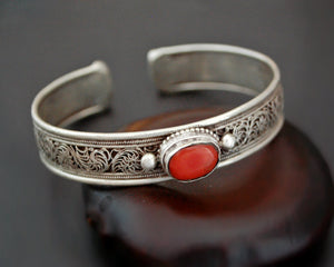 Nepali Coral Turquoise Cuff Bracelet with Filigree Work
