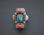 Nepali Turquoise Coral Saddle Ring - Size 9.25 / 9.5