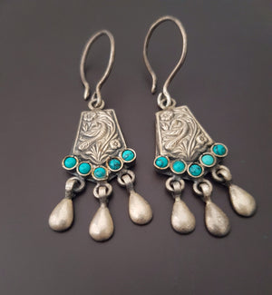 Rajasthani Turquoise Earrings with Dangles