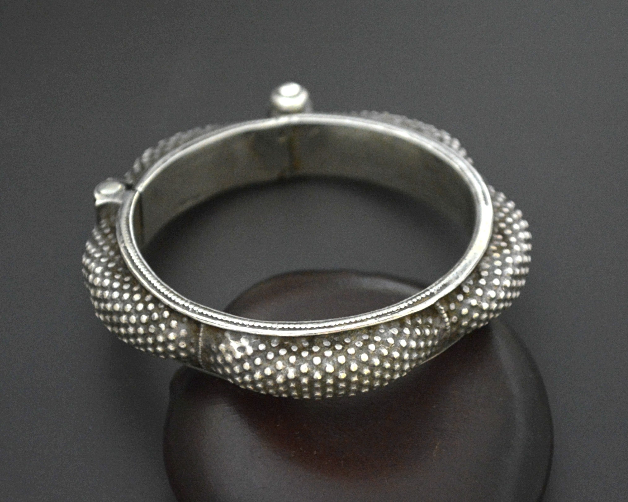 Small Ethnic Tribal Indian Silver Bracelet - Hinged