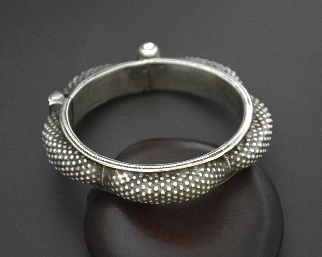 Small Ethnic Tribal Indian Silver Bracelet - Hinged