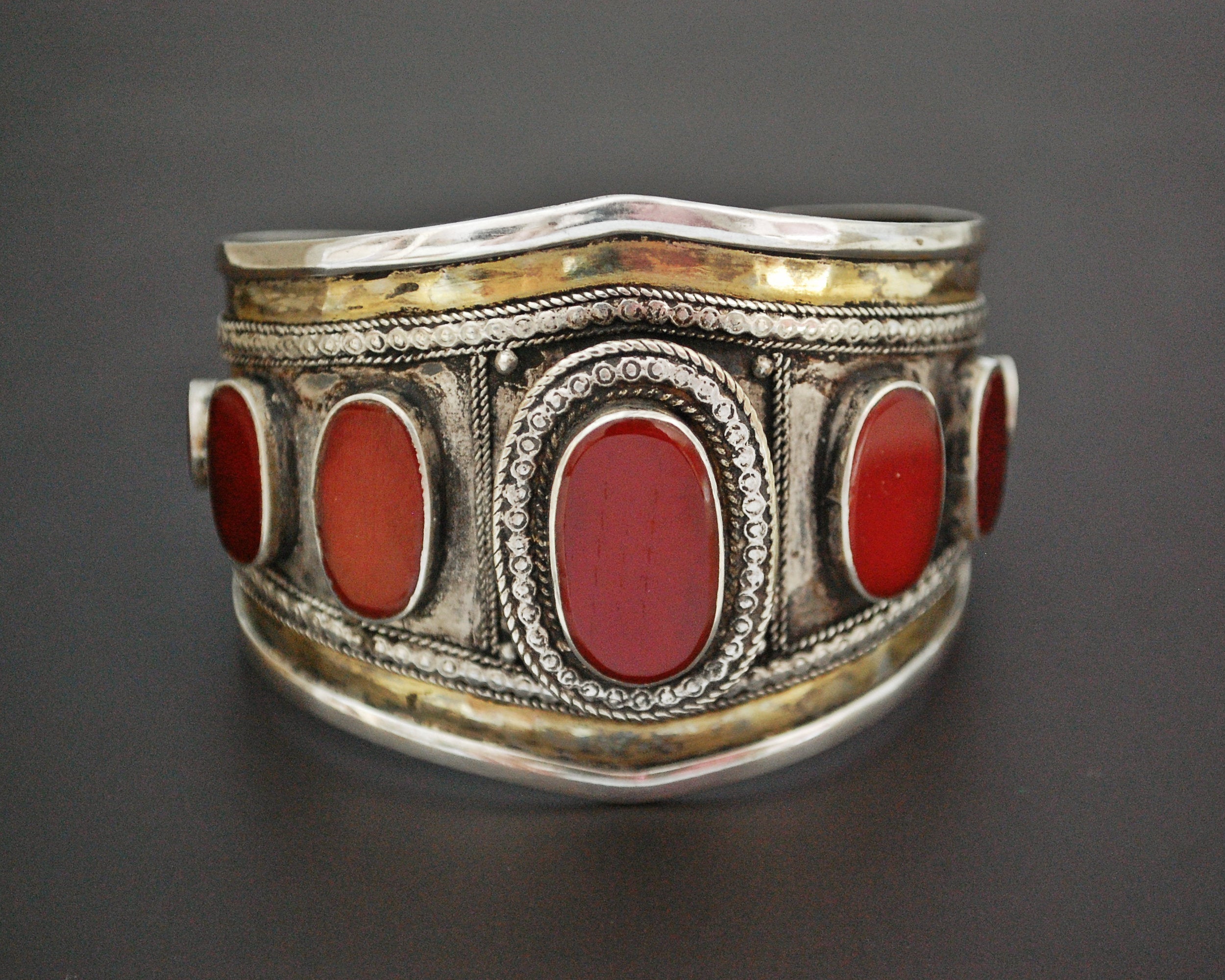 Afghani Turkmen Carnelian Gilded Cuff Bracelet